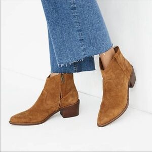 MADEWELL Hailie Western Suede Ankle Boot Stacked Chunky Heel Tan Brown US 5.5